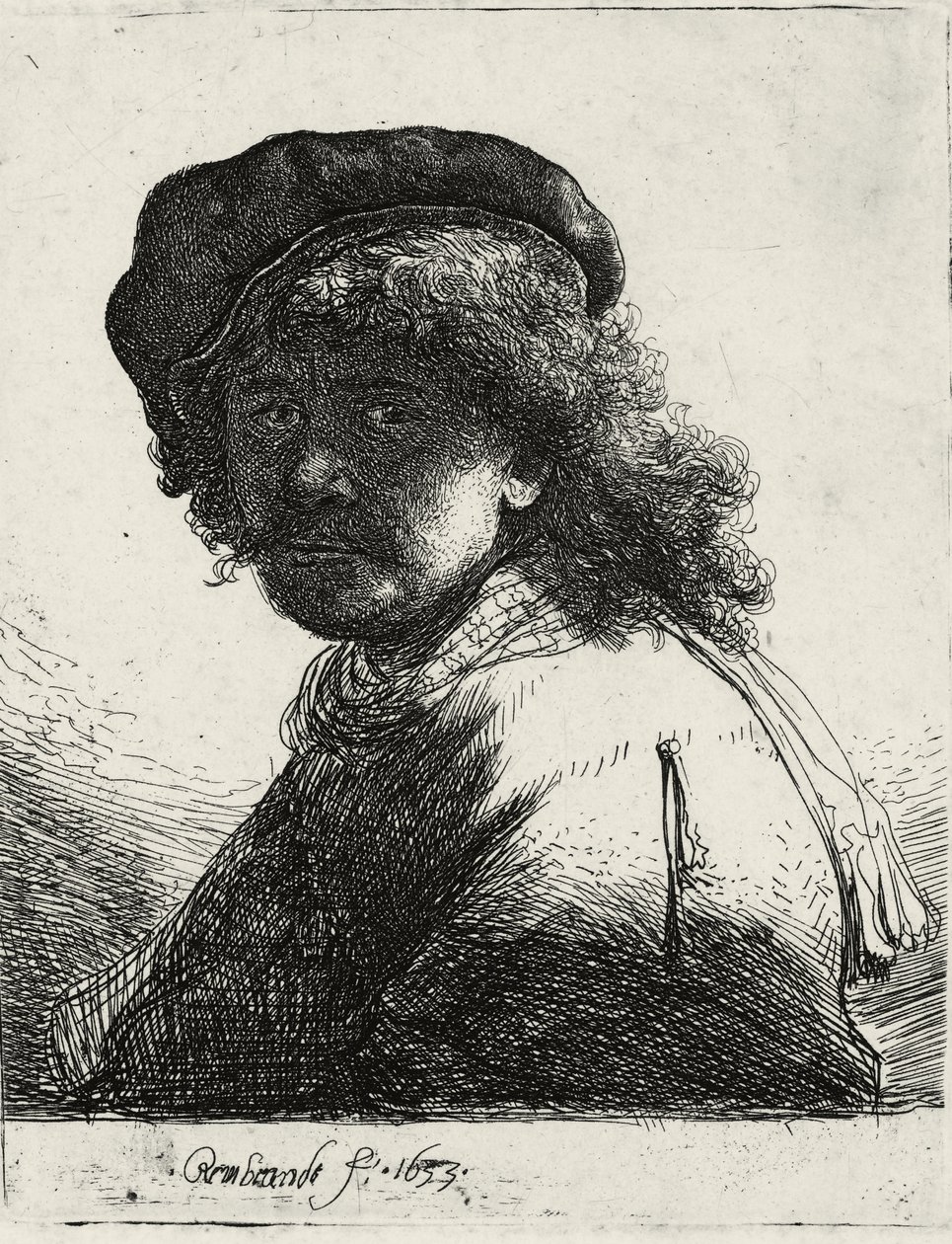 Autoportrét v čepici a šátku s tmavou tváří, 1633 od Rembrandt van Rijn