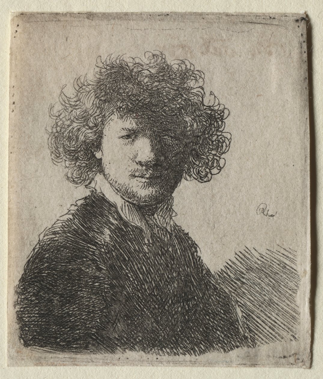 Autoportrét s kudrnatými vlasy a bílým límečkem: Poprsí, cca. 1630. od Rembrandt van Rijn
