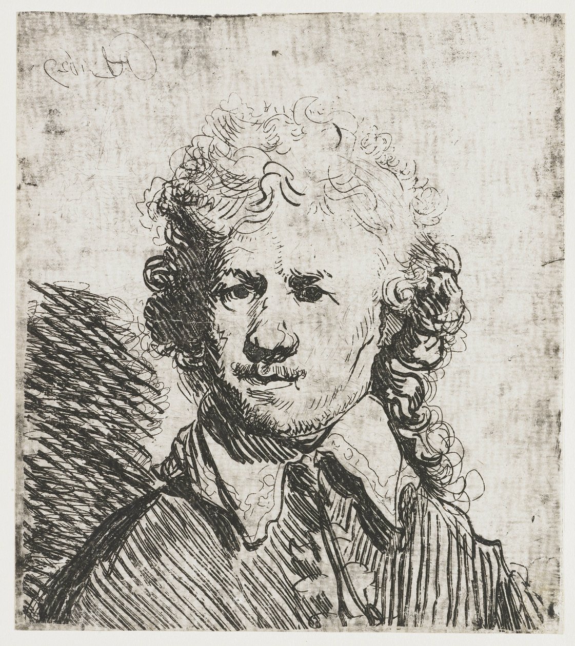 Autoportrét, Holohlavý Autoportrét prostý: poprsí, hrubě leptané od Rembrandt van Rijn