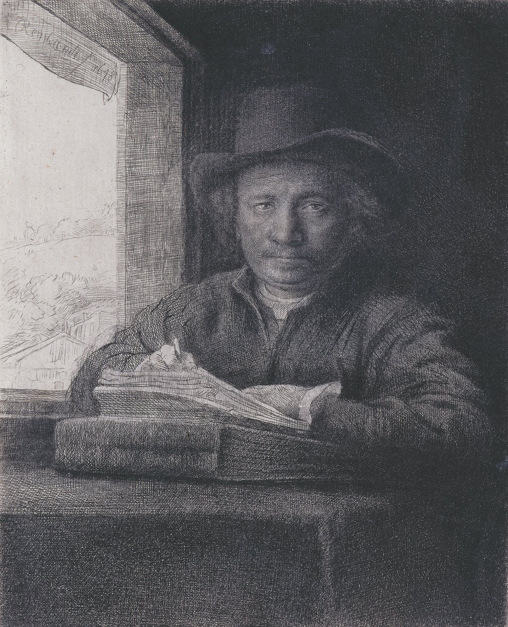 Autoportrét, Lept u okna, 1648 (lept a rytina na položený papír) od Rembrandt van Rijn