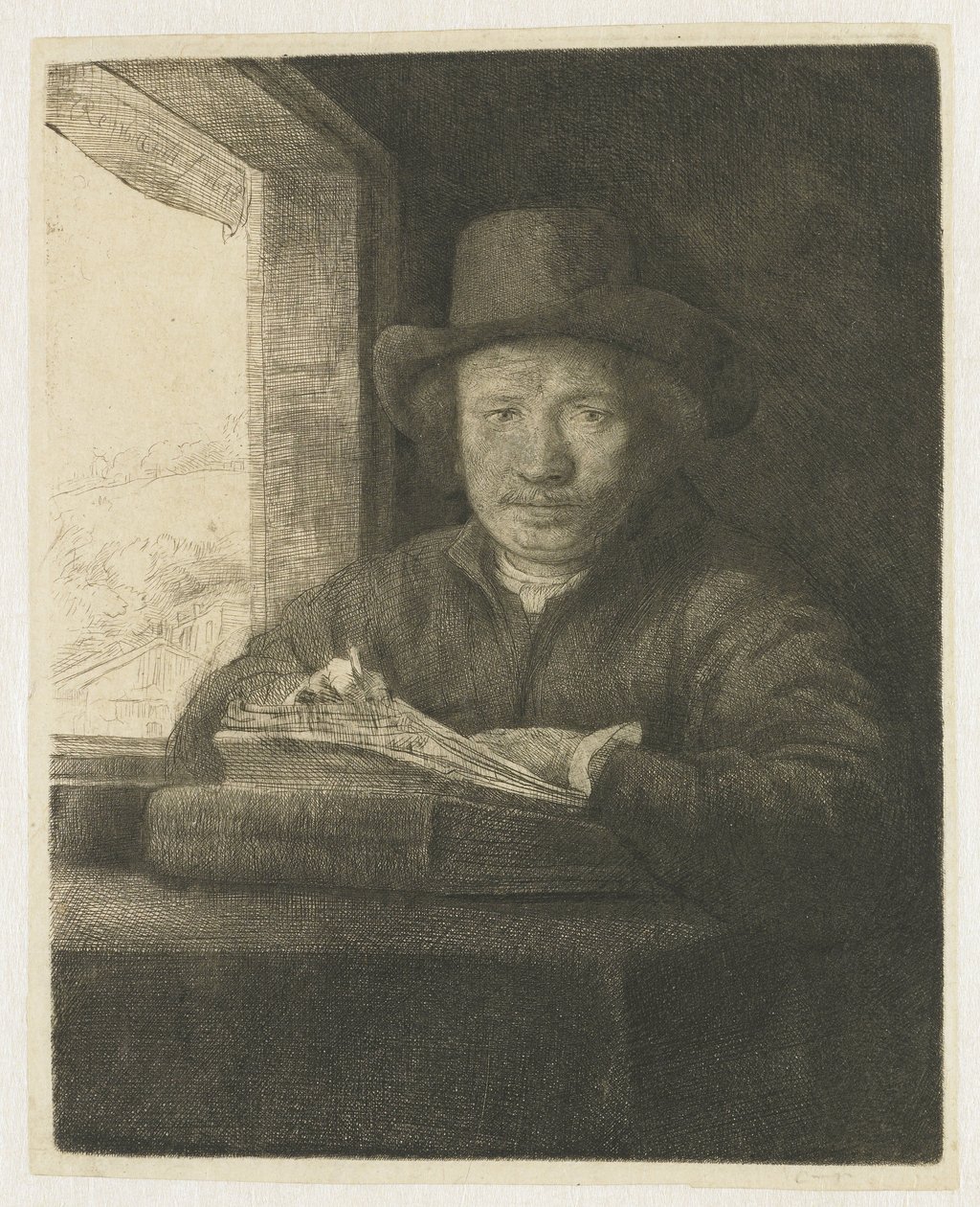 Autoportrét lept na okno od Rembrandt van Rijn