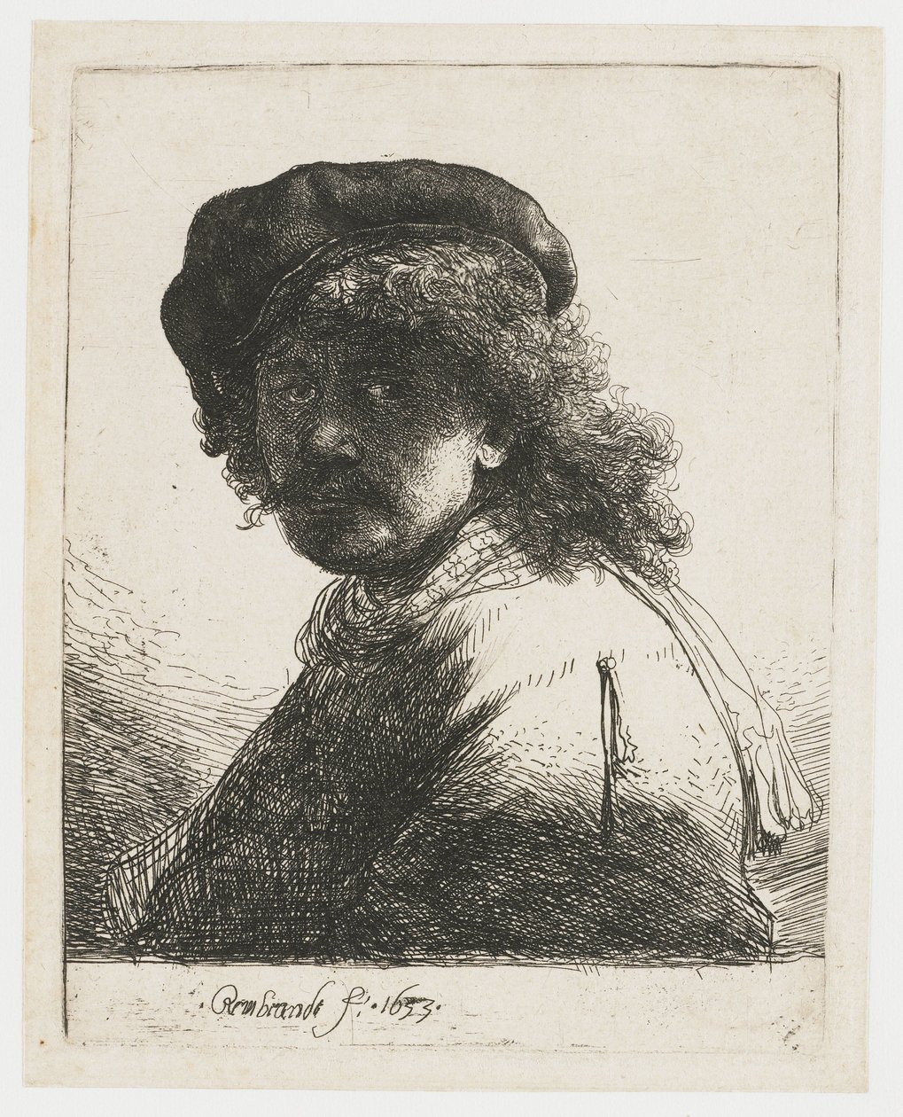 Autoportrét v čepici a šátku Autoportrét v čepici a šátku s tmavým obličejem: poprsí od Rembrandt van Rijn