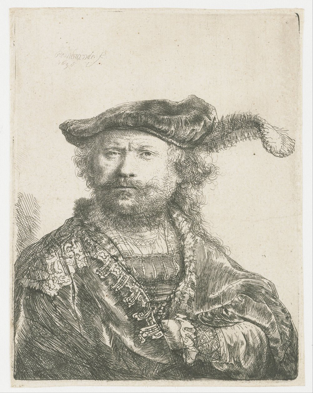 Autoportrét v sametové čepici s chocholem Autoportrét v sametové čepici s chocholem od Rembrandt van Rijn