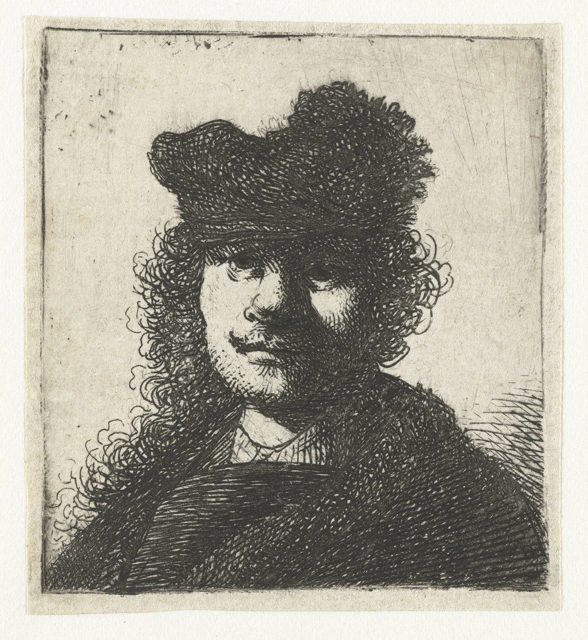 Autoportrét v čepici a tmavém plášti: poprsí od Rembrandt van Rijn
