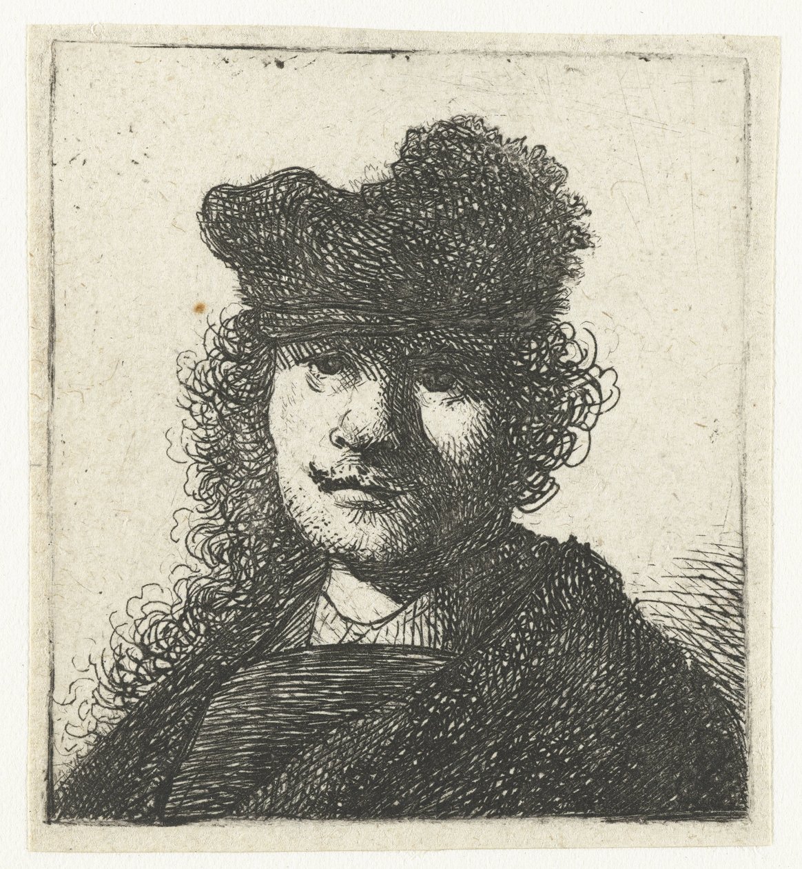 Autoportrét v čepici a tmavém plášti: poprsí od Rembrandt van Rijn
