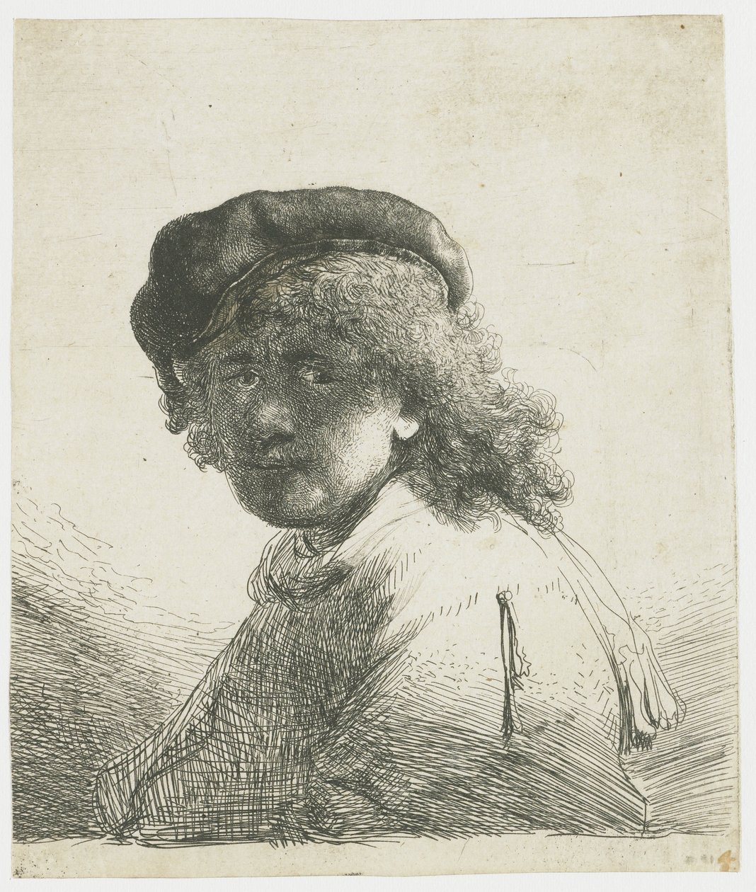 Autoportrét v čepici a šátku s tmavým obličejem: poprsí od Rembrandt van Rijn