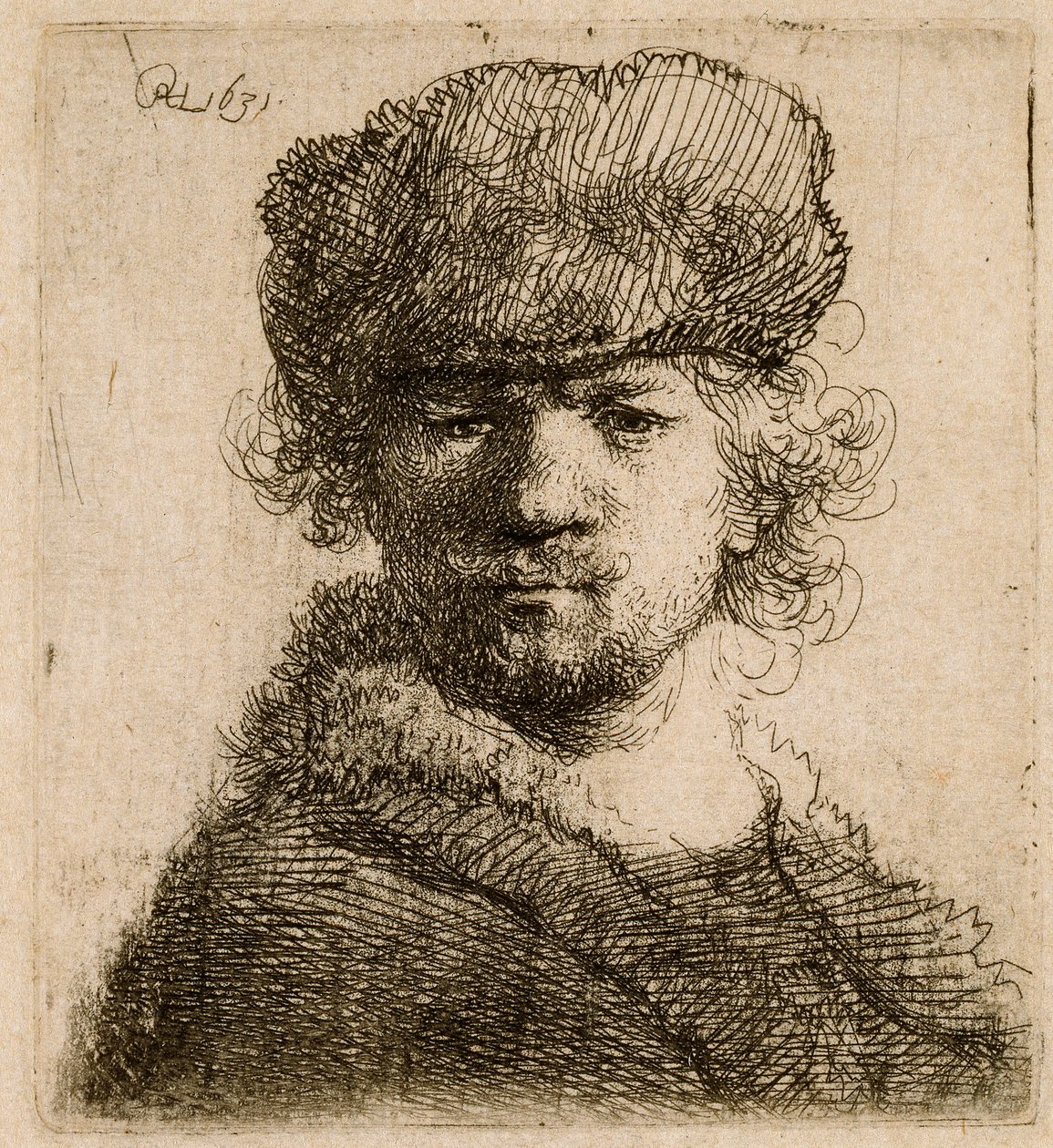 Autoportrét v těžké kožešinové čepici: poprsí, 1631. od Rembrandt van Rijn
