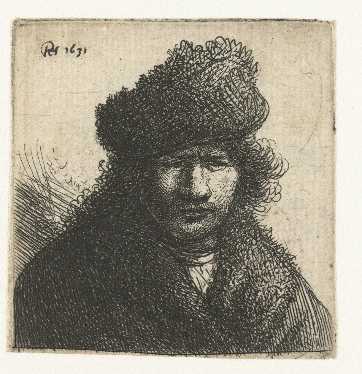 Autoportrét v šikmé kožešinové čepici: poprsí od Rembrandt van Rijn