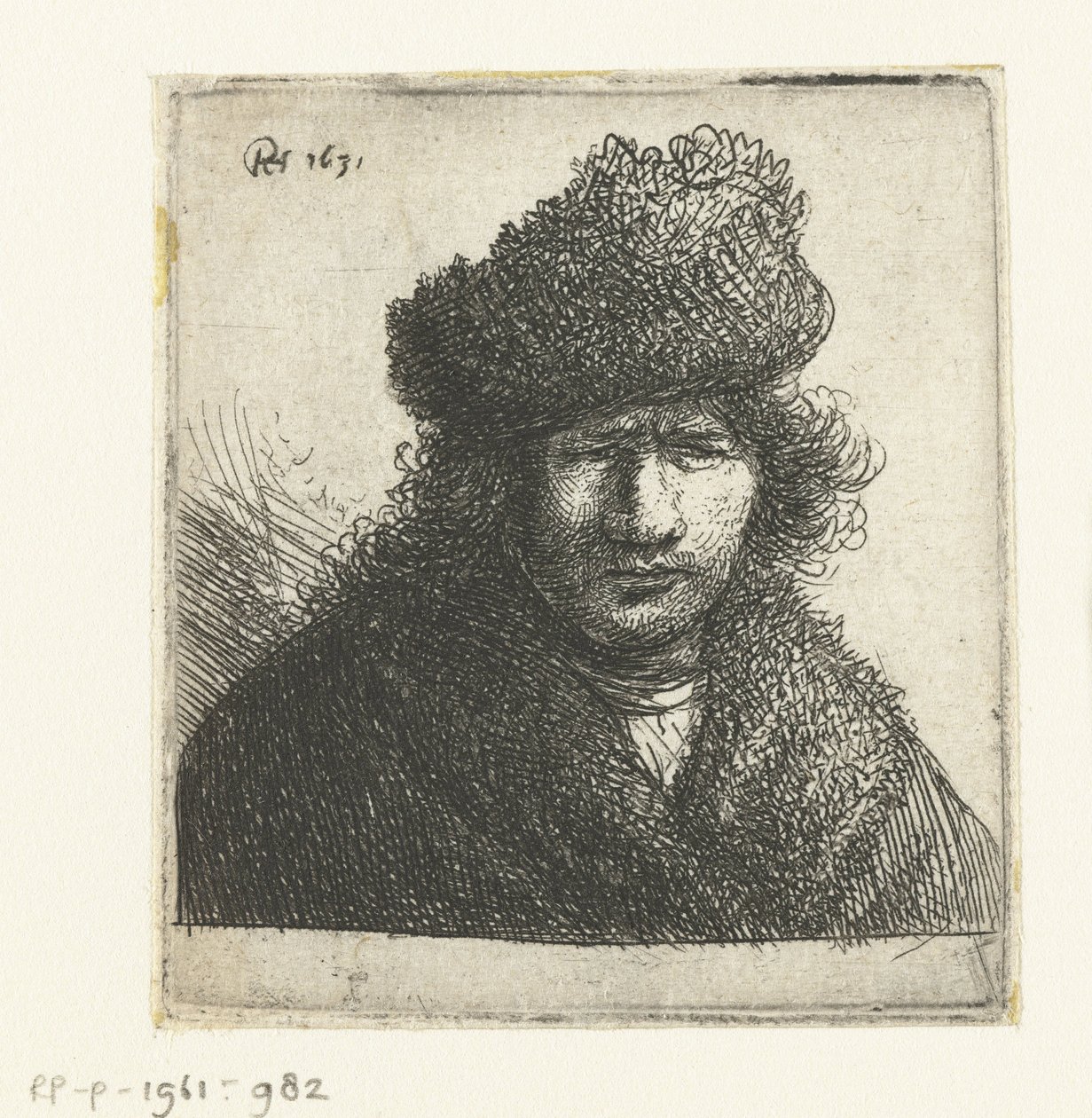 Autoportrét v šikmé kožešinové čepici: poprsí od Rembrandt van Rijn