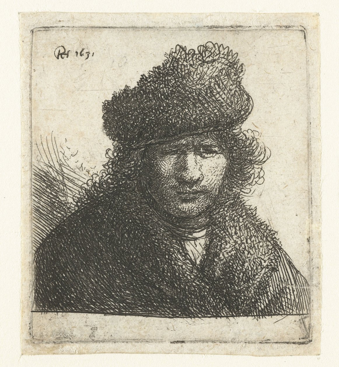 Autoportrét v šikmé kožešinové čepici: poprsí od Rembrandt van Rijn