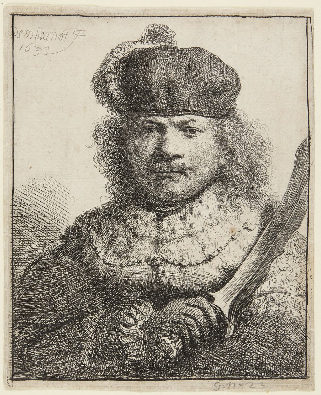 Autoportrét se zvednutou šavlí od Rembrandt van Rijn