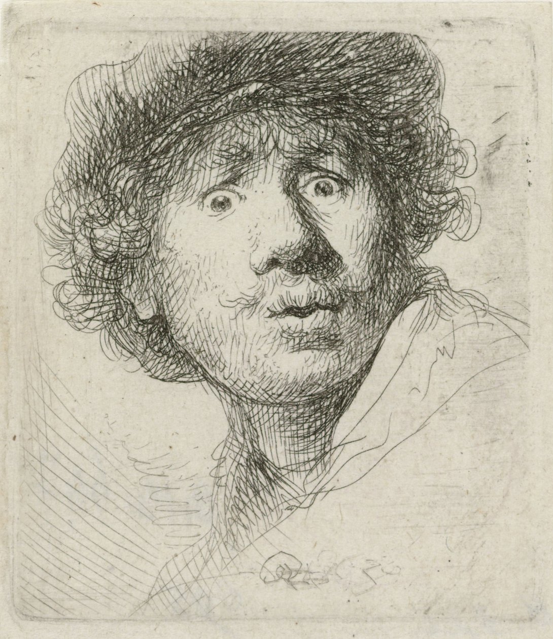 Autoportrét s baretem a širokýma očima, 1630 od Rembrandt van Rijn