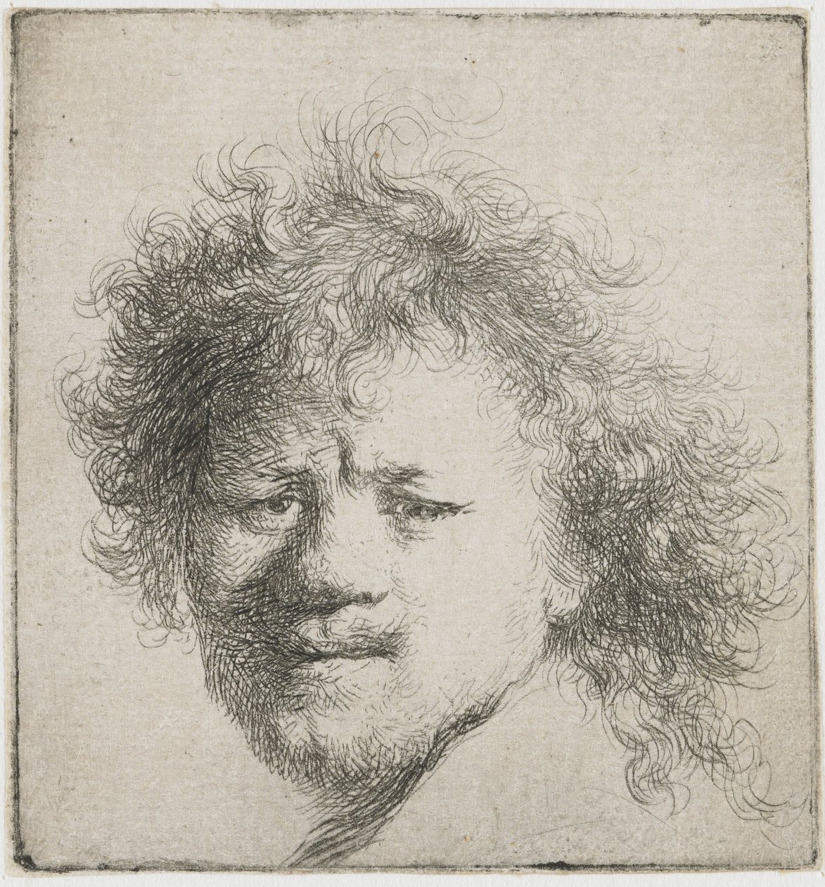 Autoportrét s dlouhými huňatými vlasy: pouze hlava, cca 1631. od Rembrandt van Rijn