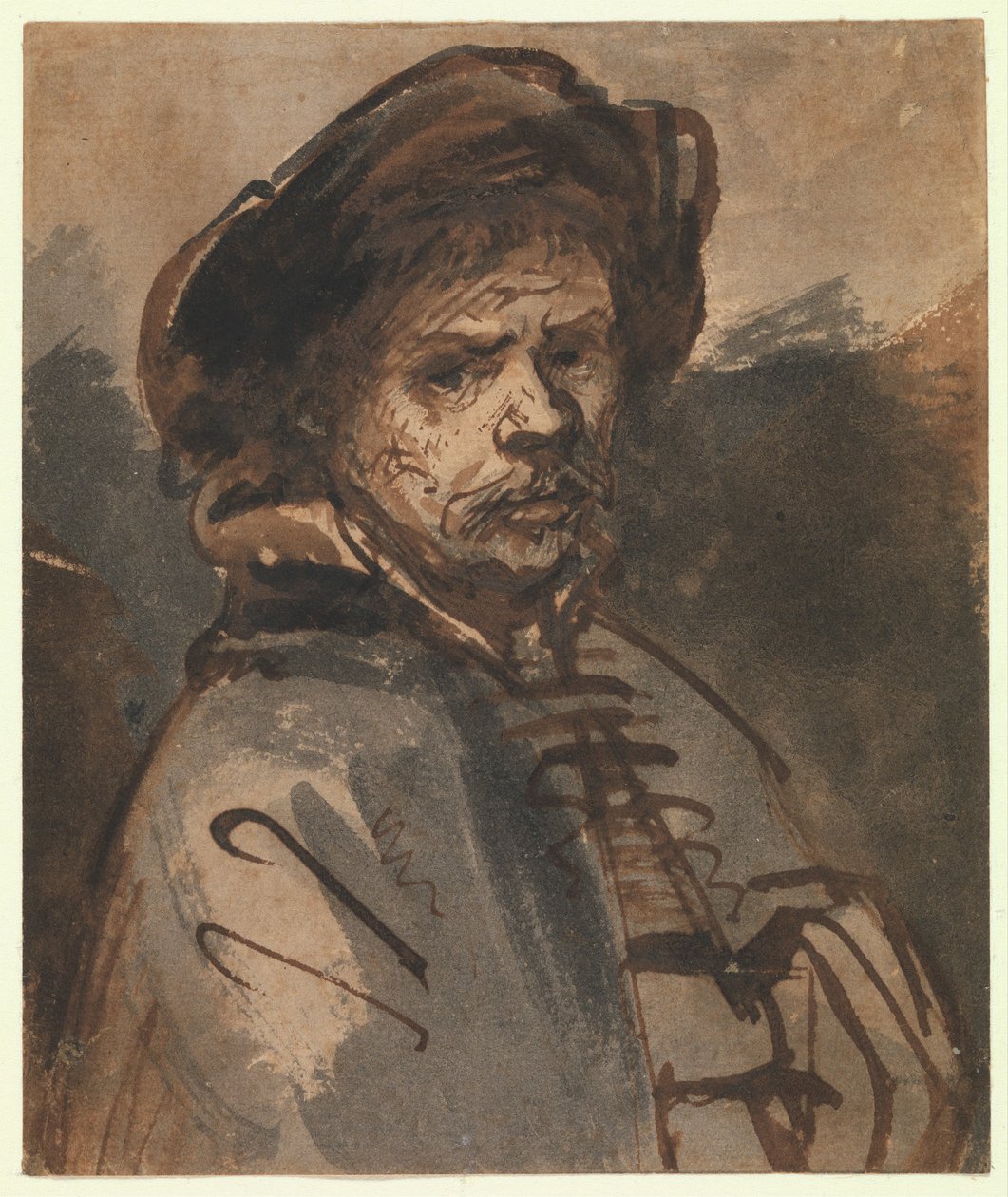Autoportrét, 1635-40 (pero a hnědý inkoust) od Rembrandt van Rijn