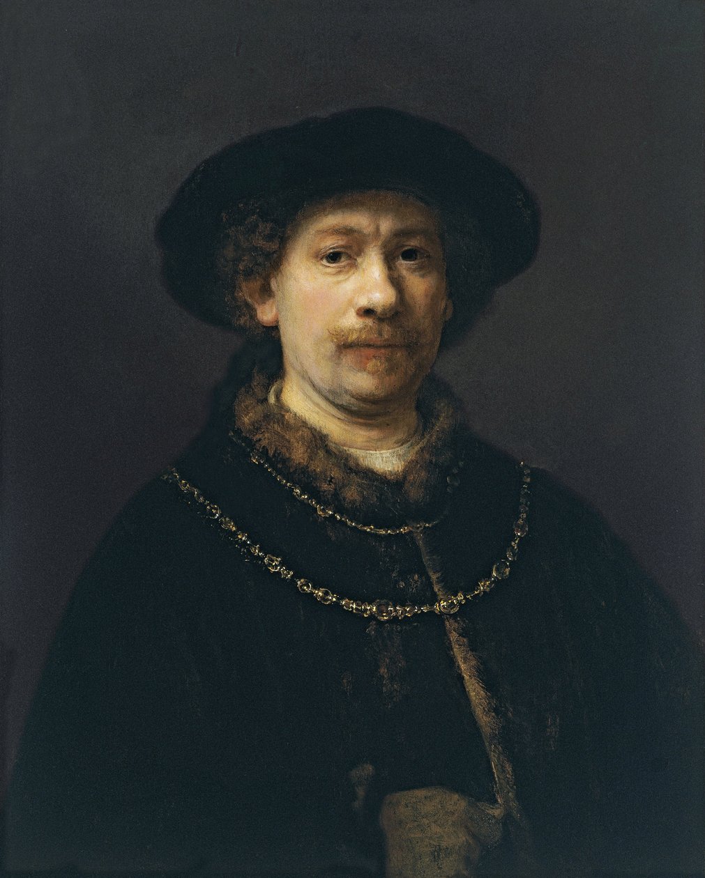 Autoportrét s baretem a dvěma zlatými řetězy, cca 1642 od Rembrandt van Rijn