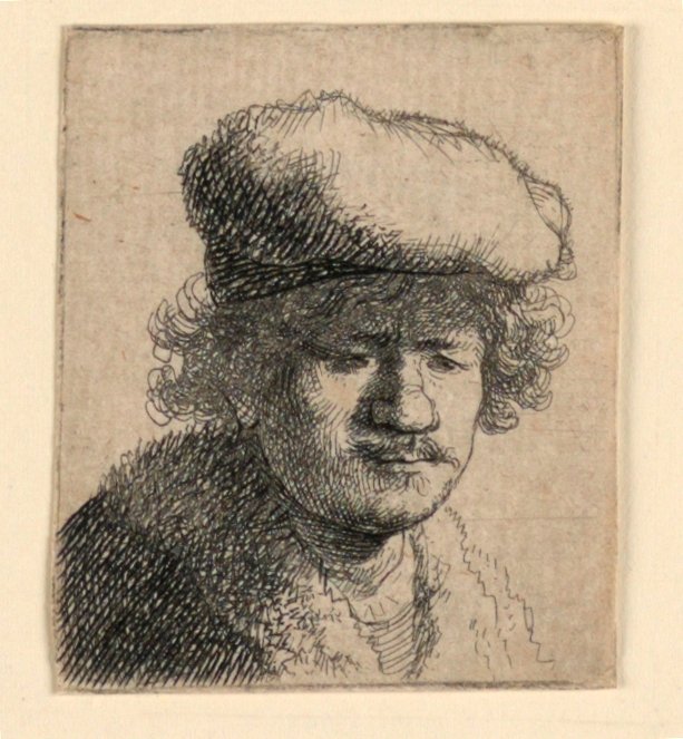 Autoportrét s čepicí vytaženou dopředu od Rembrandt van Rijn