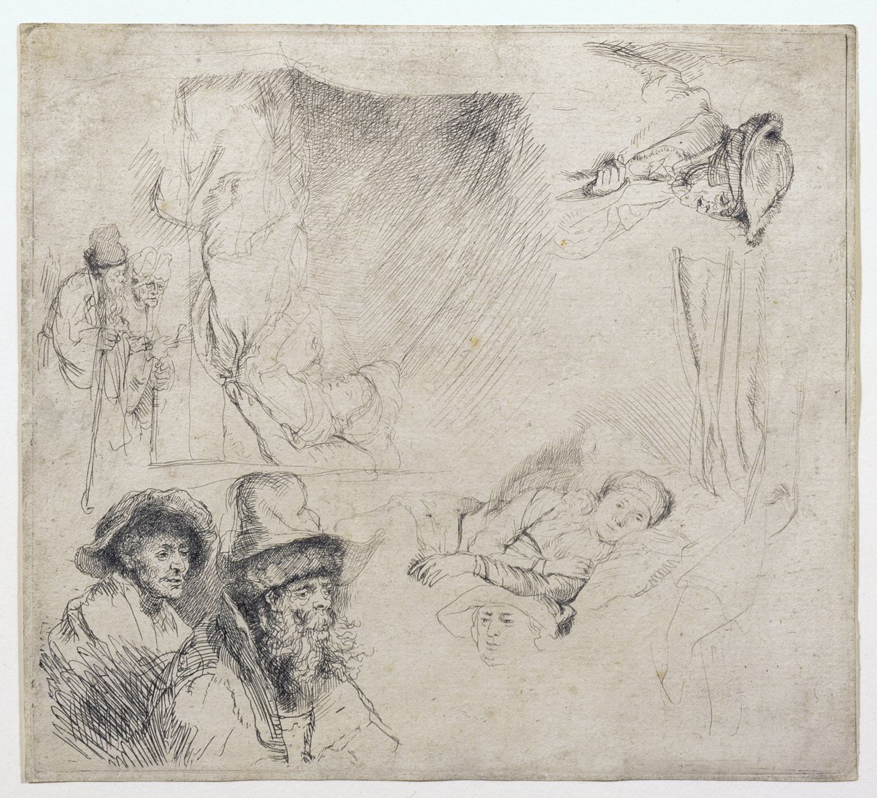 List studií (se ženou, která leží nemocná v posteli) od Rembrandt van Rijn