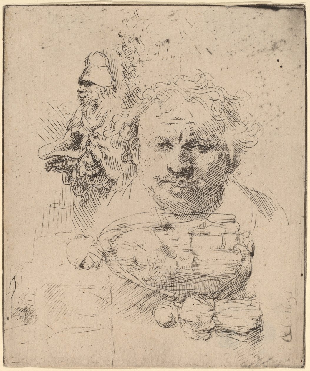 List studií s hlavou umělce, žebrákem a ženou a dítětem od Rembrandt van Rijn