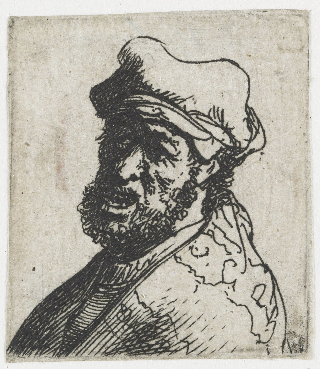 Série studií mužských hlav: muž s výkřikem, pohled ze tří čtvrtin zleva: poprsí od Rembrandt van Rijn