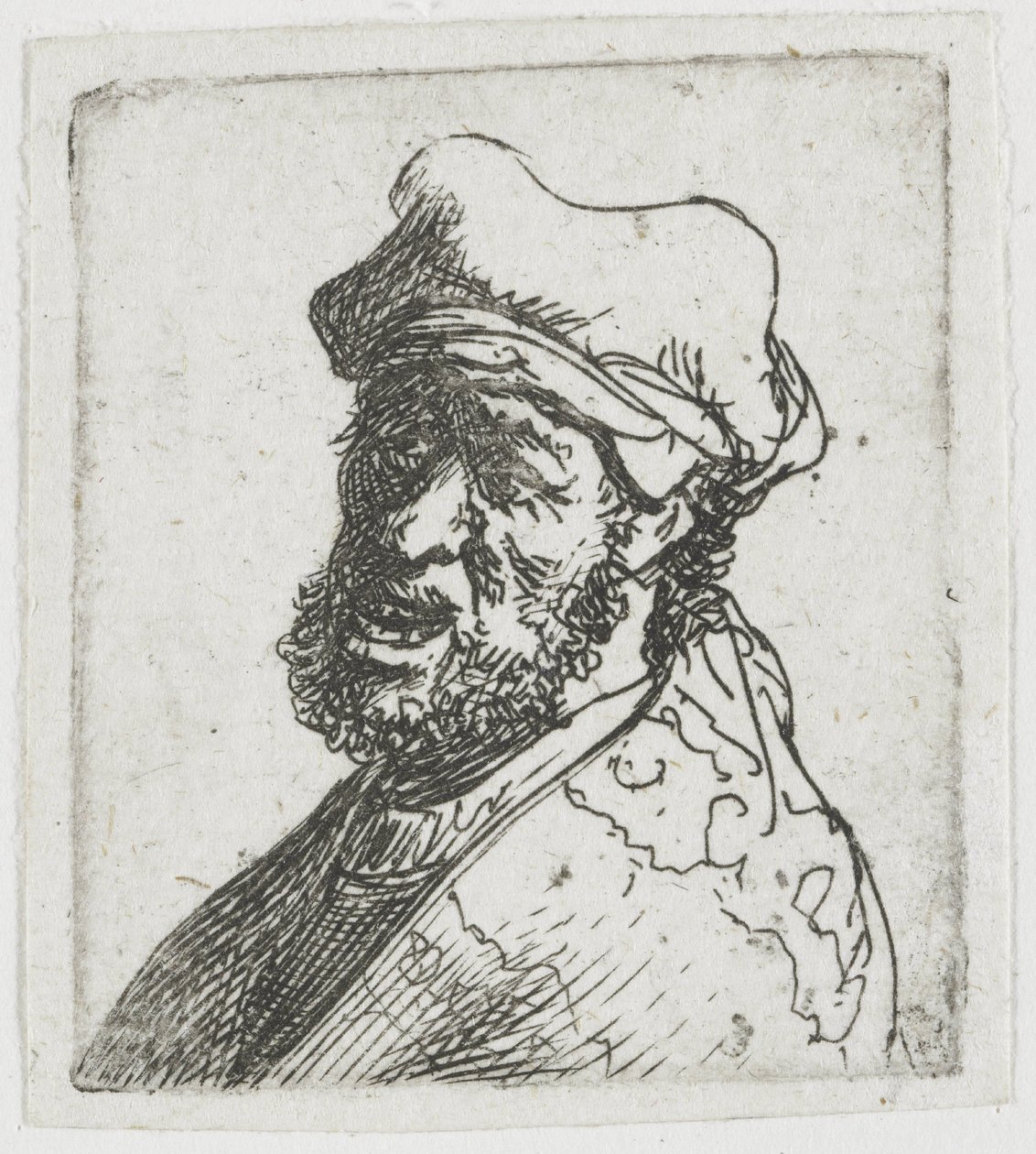 Série studií mužských hlav: muž, který vykřikuje, pohled ze tří čtvrtin zleva: poprsí od Rembrandt van Rijn