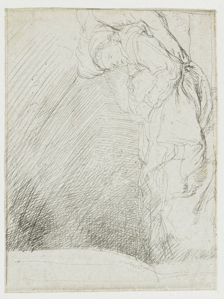 List s kresbami, na kterém je žena ležící nemocná v posteli od Rembrandt van Rijn