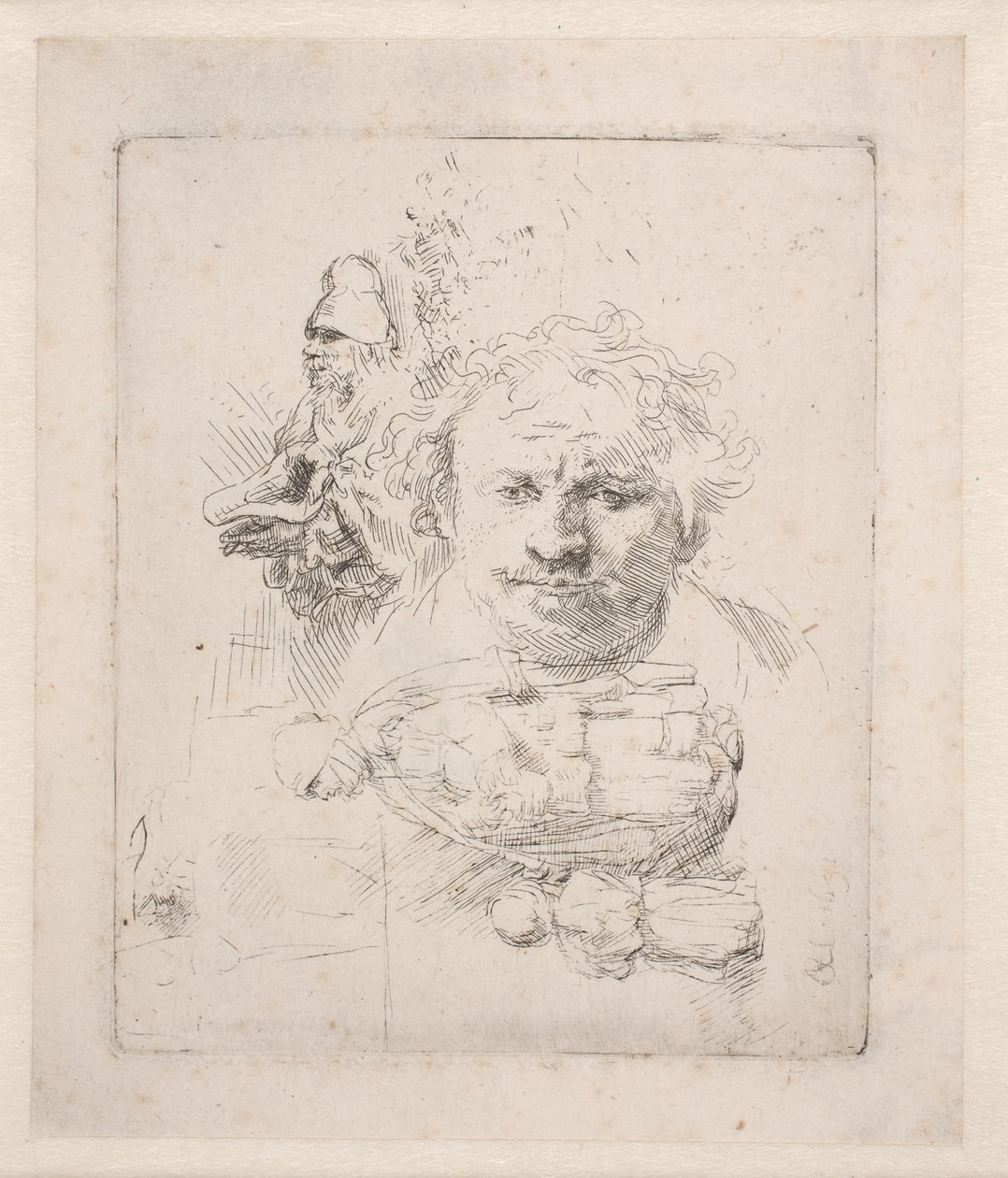 List s kresbami zachycujícími Rembrandtovu hlavu, žebráka, ženu a dítě od Rembrandt van Rijn