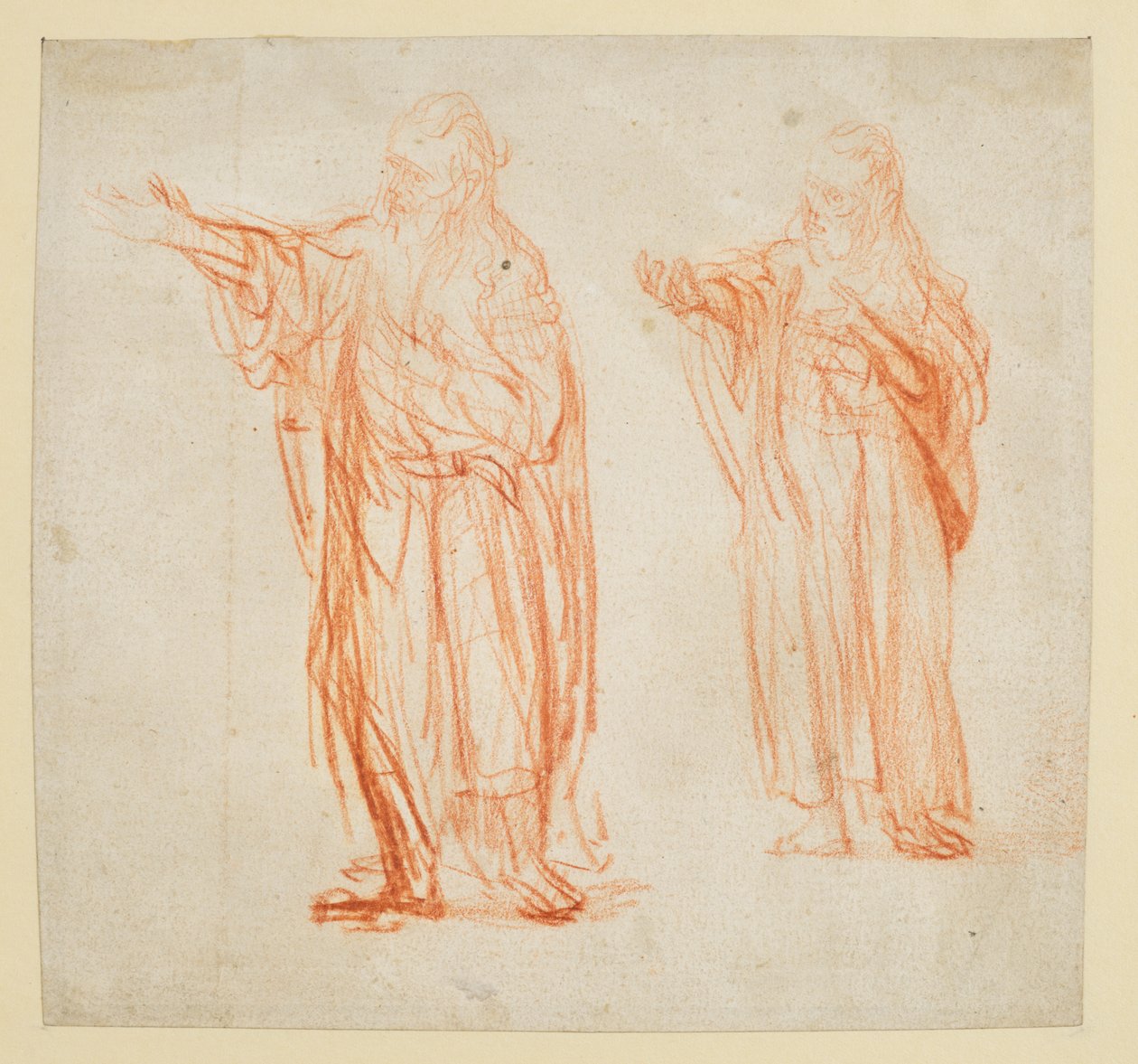 List se dvěma studiemi pro "Svatého Jana Křtitele" od Rembrandt van Rijn
