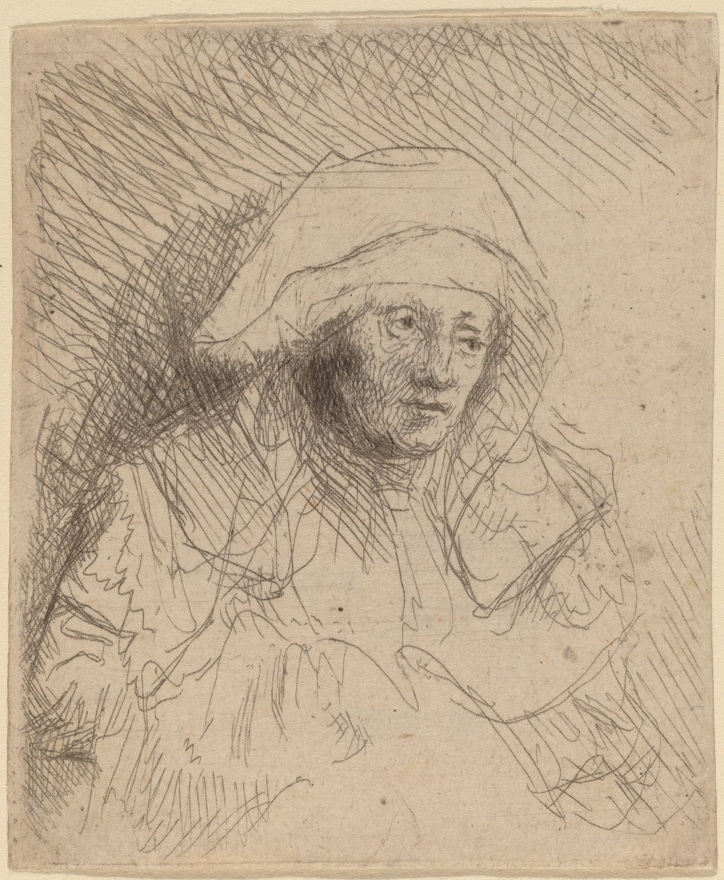 Nemocná žena s velkou bílou čelenkou (Saskia) od Rembrandt van Rijn