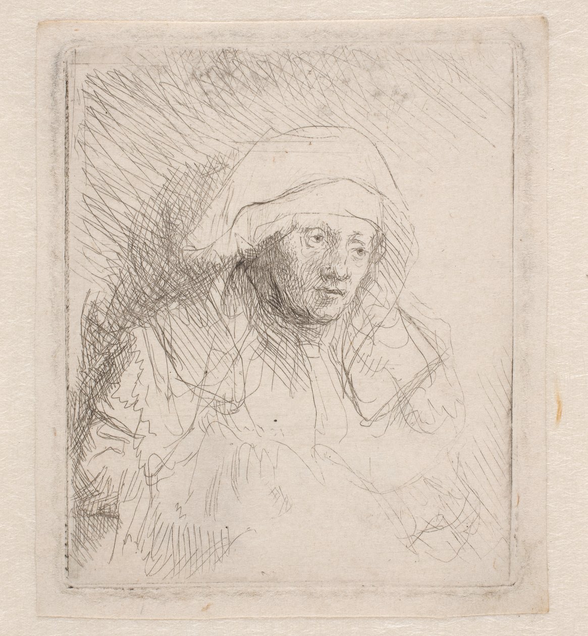Nemocná žena s velkou bílou čelenkou (Saskia) od Rembrandt van Rijn