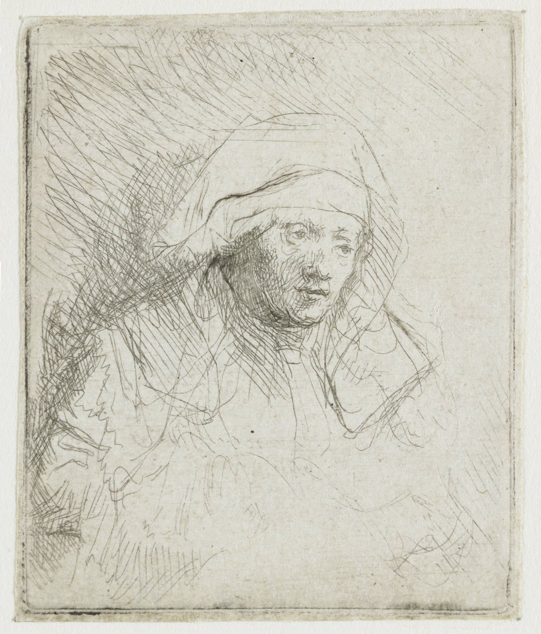 Nemocná žena s velkou bílou čelenkou (Saskia) od Rembrandt van Rijn