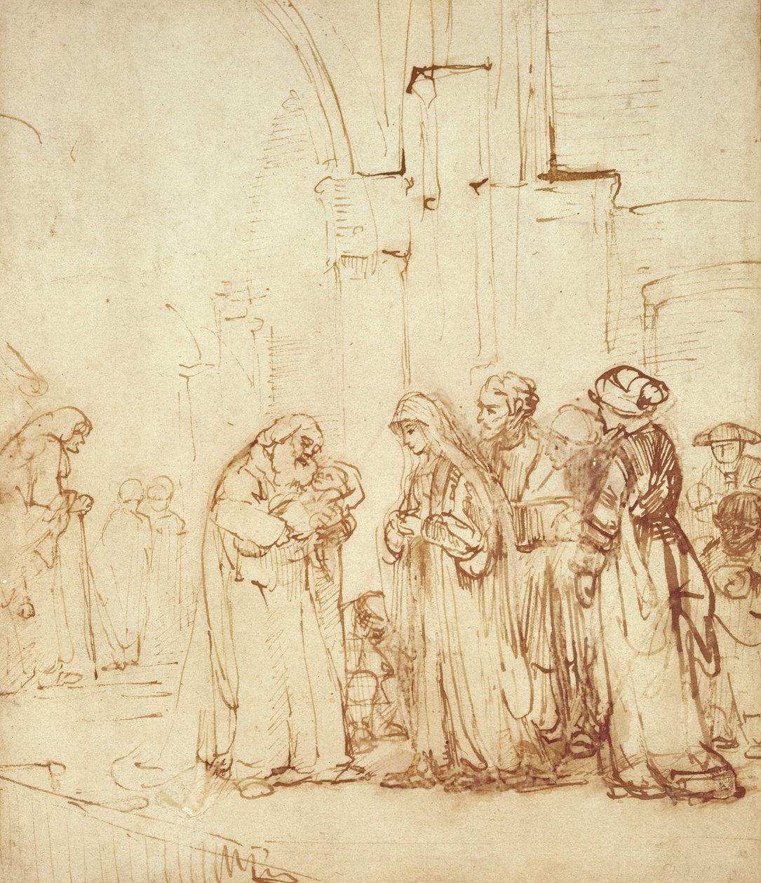 Simeon a Ježíš v chrámu (kresba) od Rembrandt van Rijn