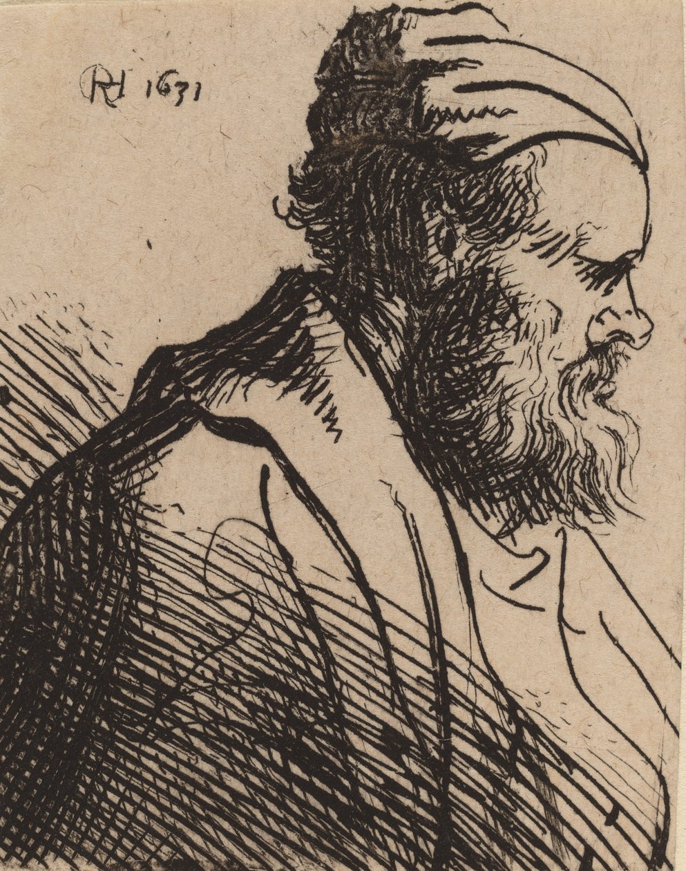 Muž s tupým nosem v čepici v roce 1630 nebo dříve. od Rembrandt van Rijn