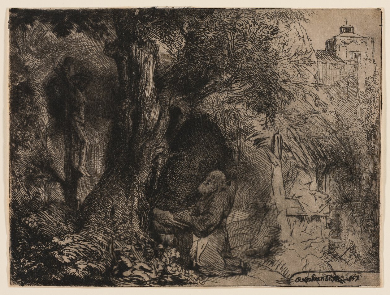 Svatý František se modlí pod stromem od Rembrandt van Rijn