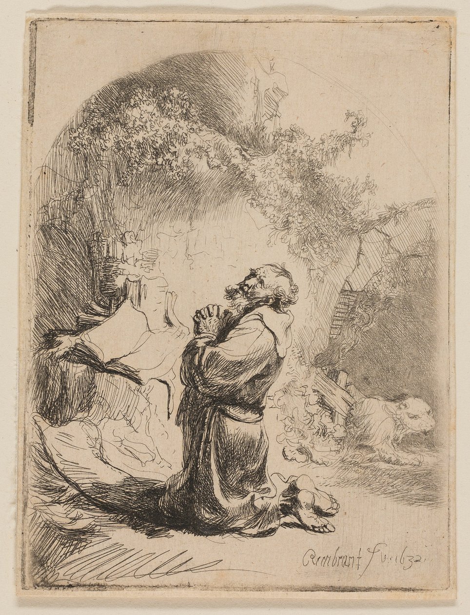 Svatý Jeroným se modlí: Obloukový od Rembrandt van Rijn