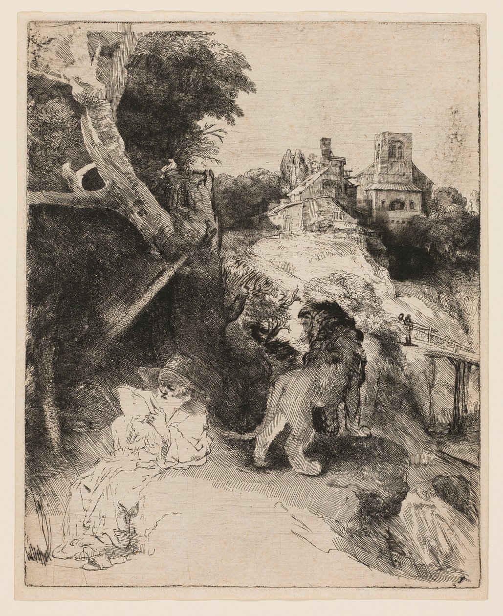 Svatý Jeroným Čtení v italské krajině od Rembrandt van Rijn