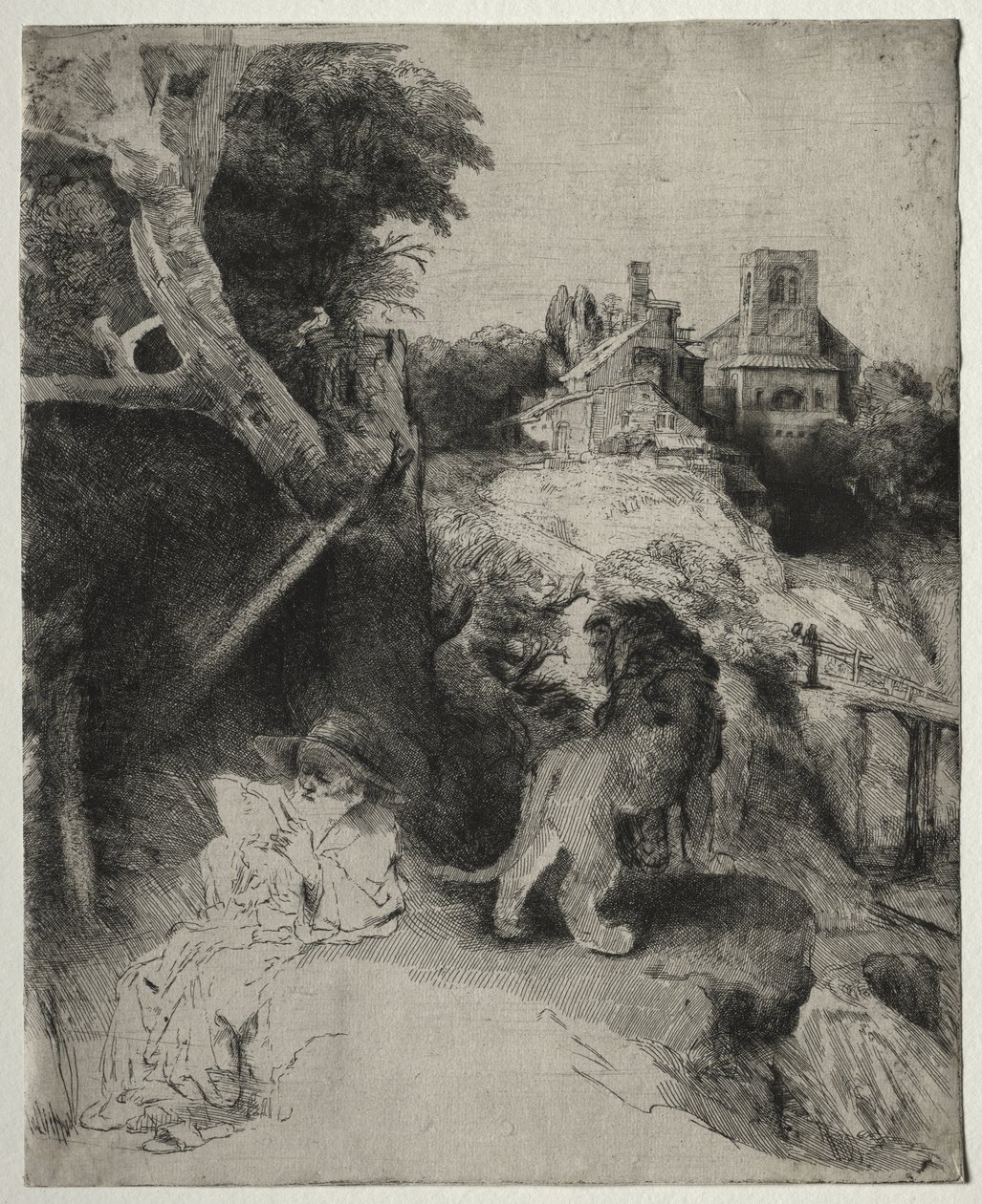 Svatý Jeroným Čtení v italské krajině od Rembrandt van Rijn