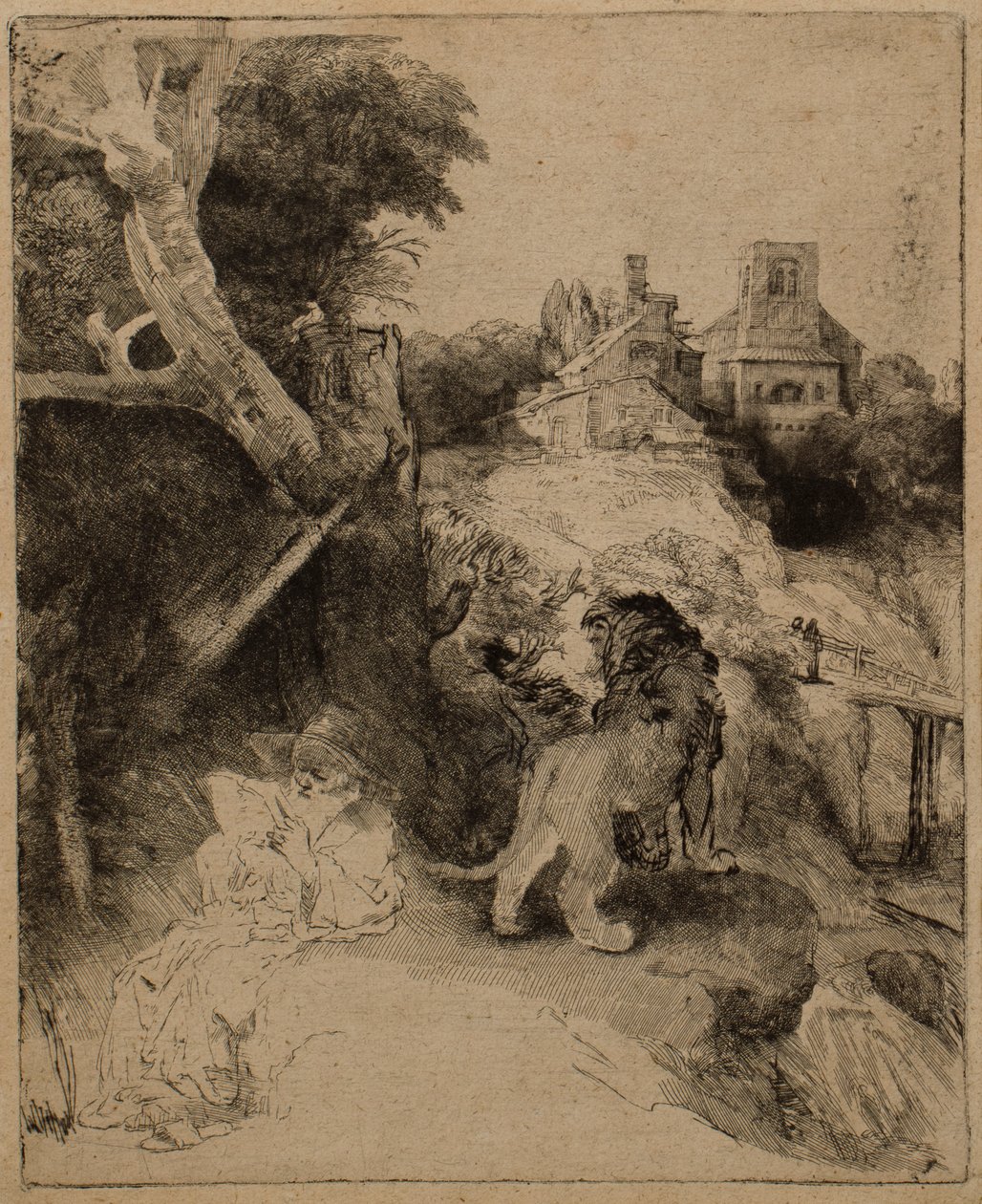 Svatý Jeroným Čtení v italské krajině od Rembrandt van Rijn
