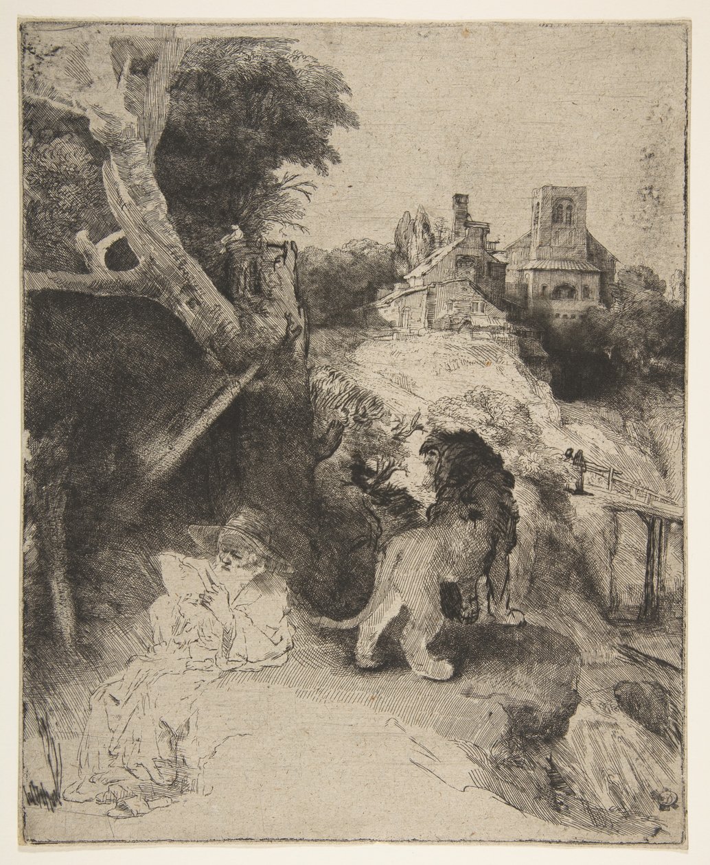 St. Jerome Reading v italské krajině, ca. 1653. od Rembrandt van Rijn