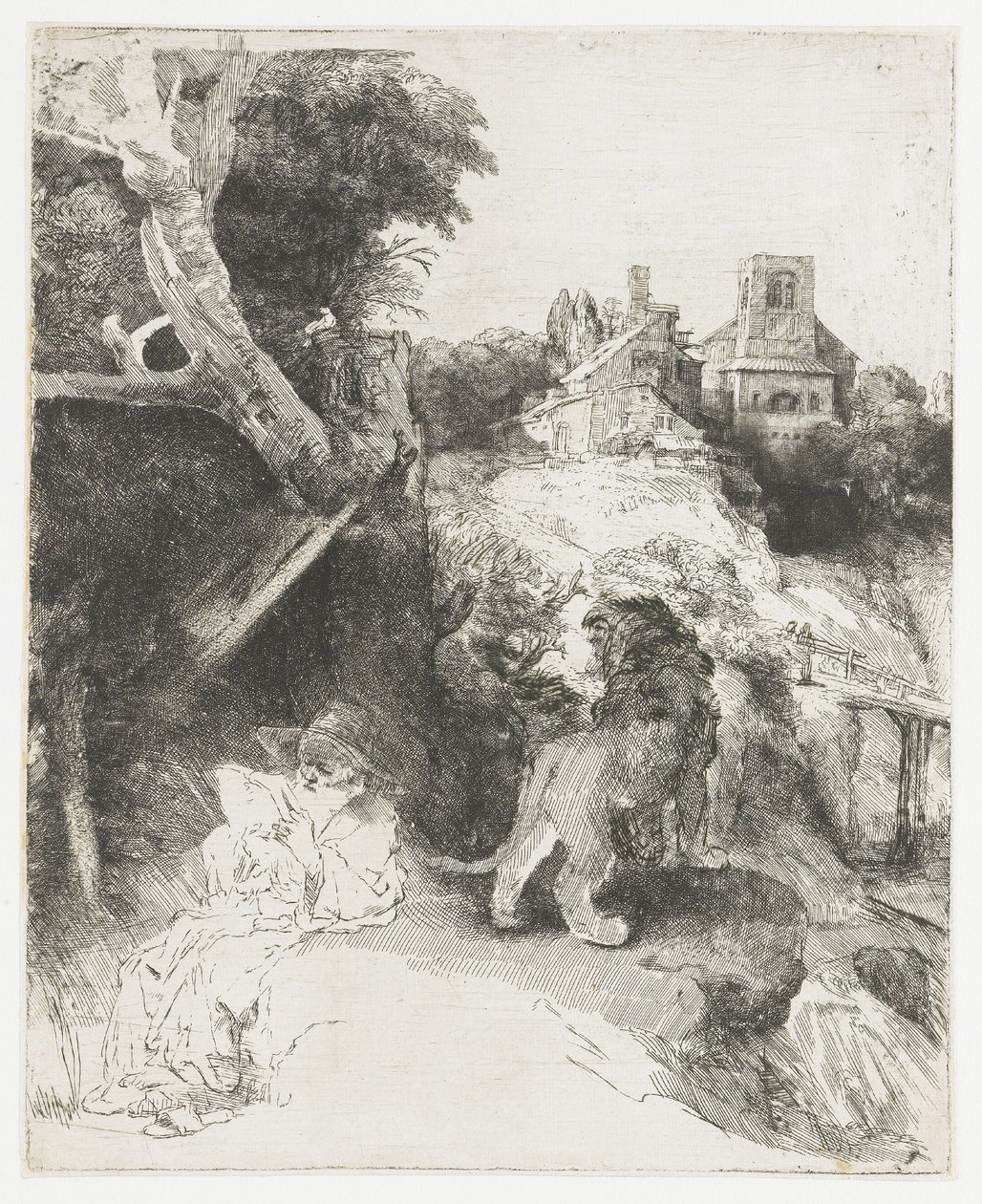 Svatý Jeroným čte v italské krajině od Rembrandt van Rijn