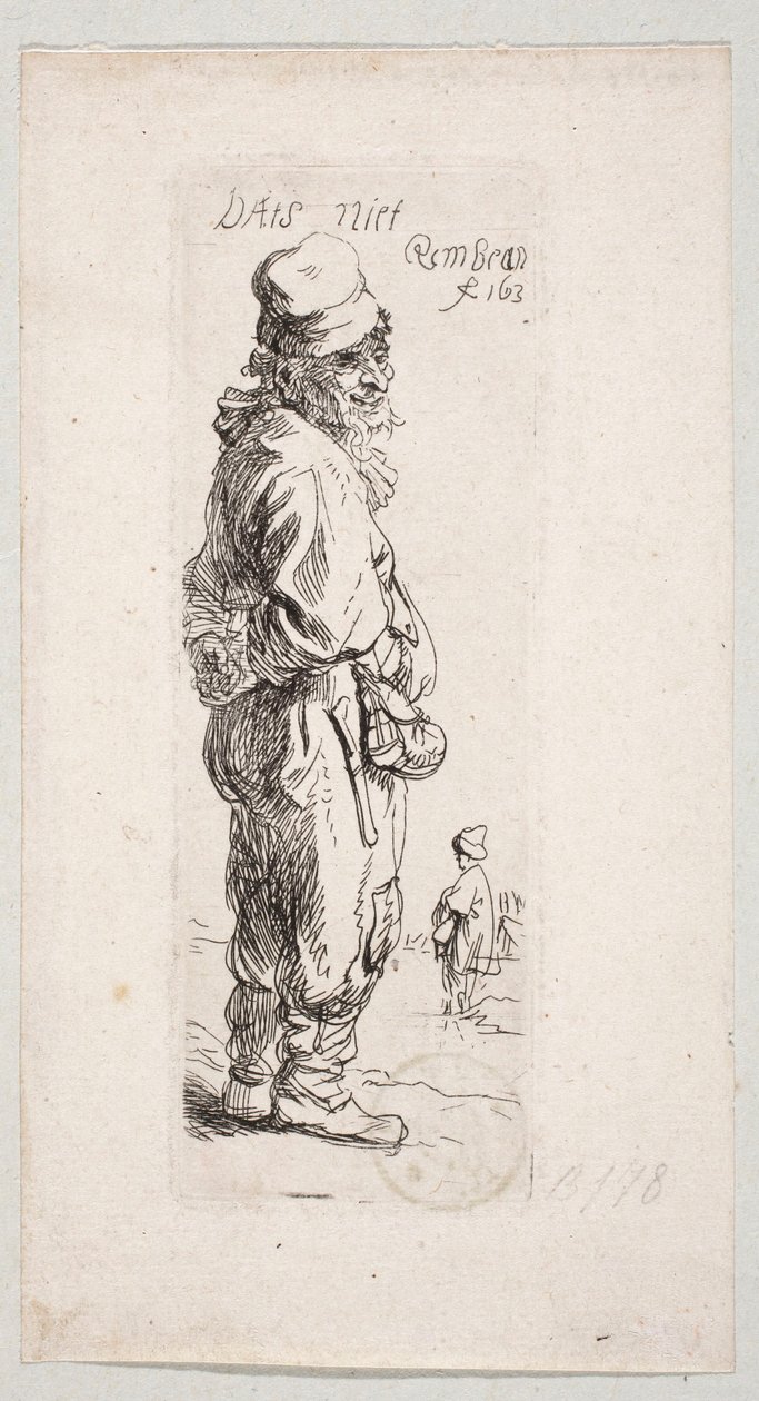 Stojící venkovan otočený doprava „DatS niet“ od Rembrandt van Rijn