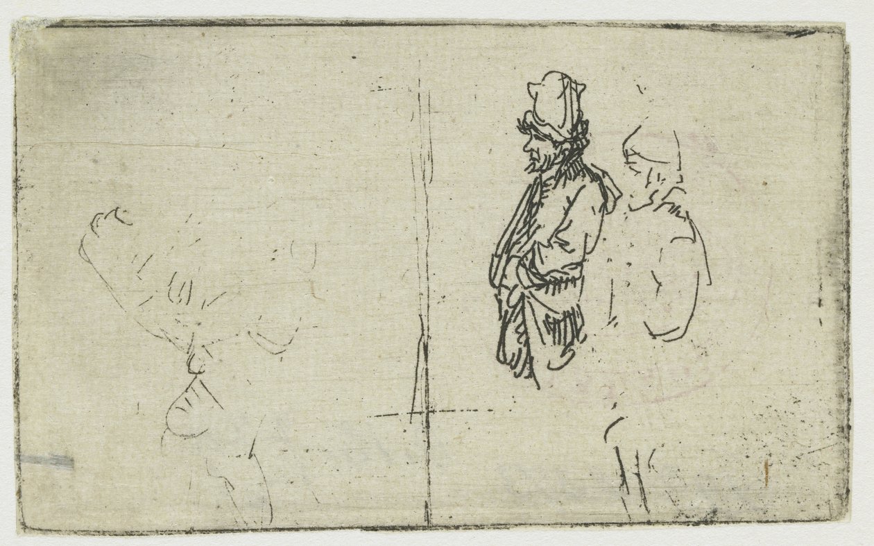 Studijní list se dvěma náčrtky, z nichž jeden zachycuje dva rolníky od Rembrandt van Rijn