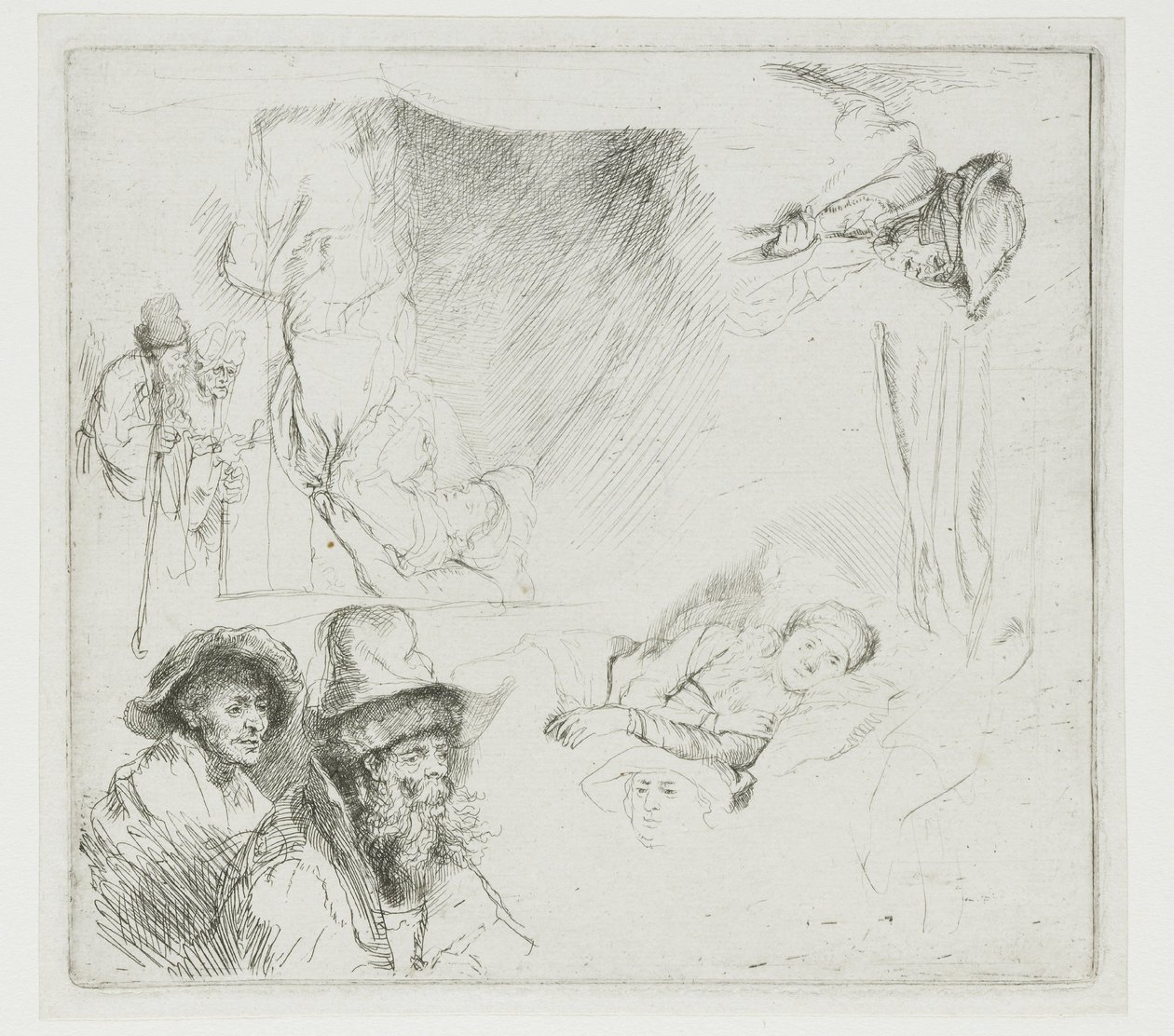Studijní list s nemocnou ženou v posteli od Rembrandt van Rijn