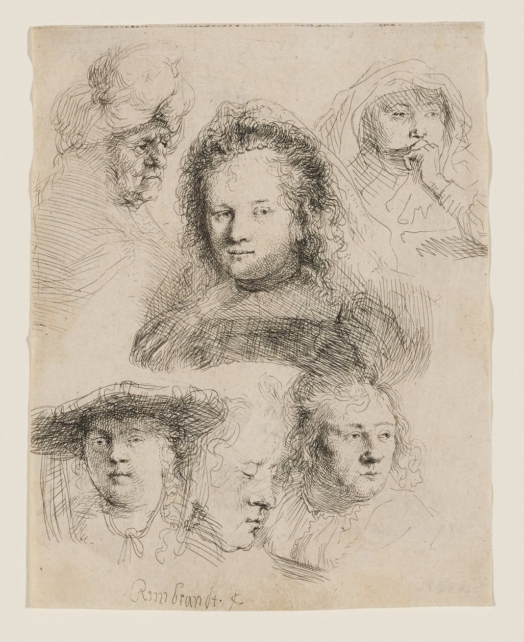 Studie hlavy Saskie a dalších od Rembrandt van Rijn