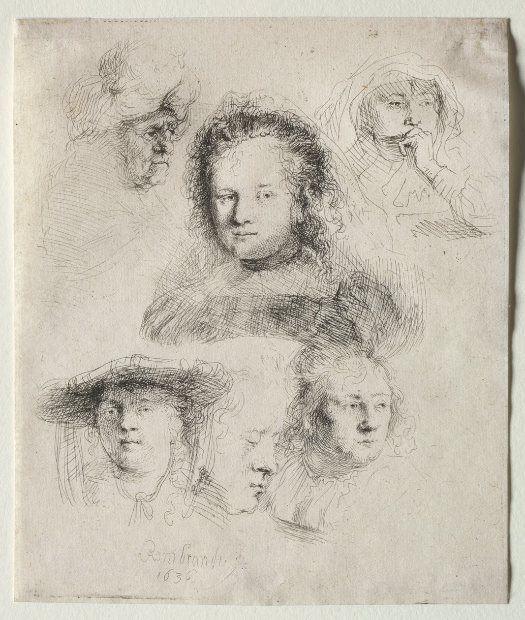 Studie hlavy Saskie a dalších, 1636. od Rembrandt van Rijn