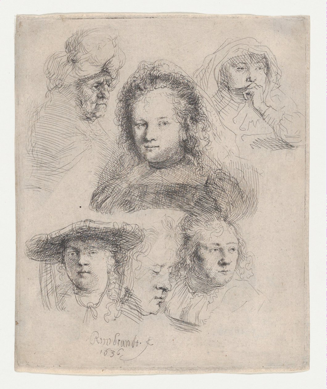 Studie hlav Saskie a jiných, 1636., 1636. od Rembrandt van Rijn