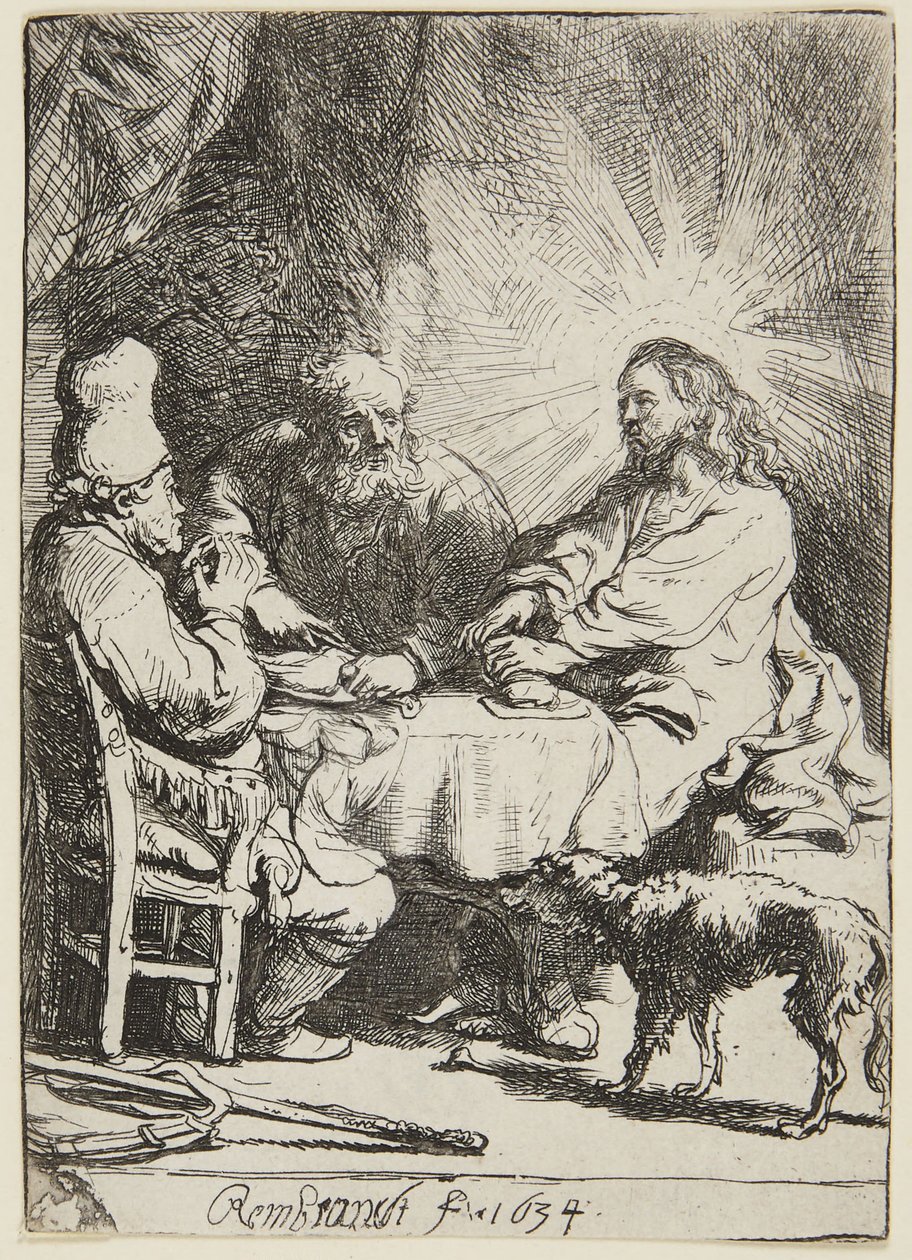 Večeře v Emauzích (malý talíř) od Rembrandt van Rijn
