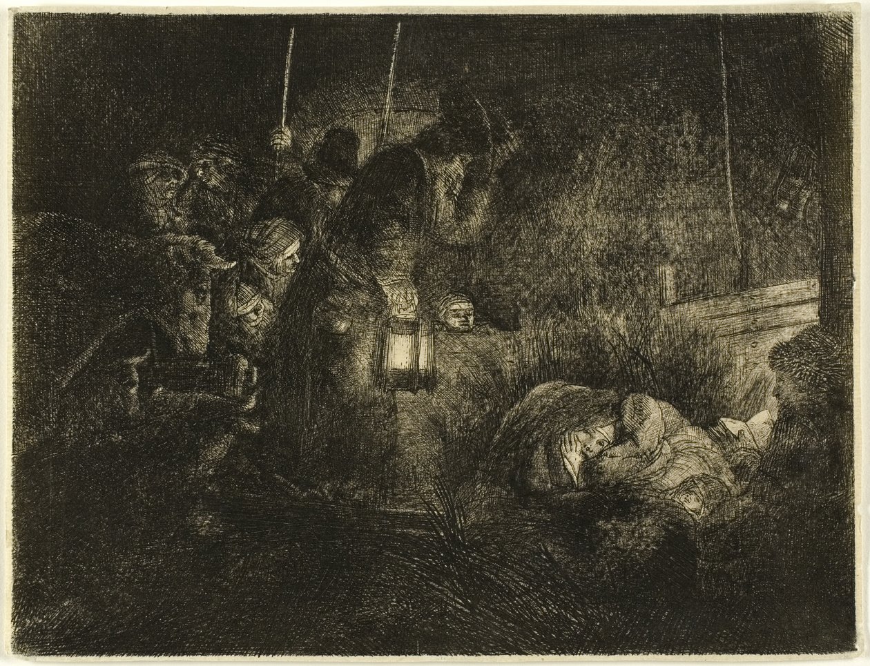 Klanění pastýřů: Noční kousek od Rembrandt van Rijn
