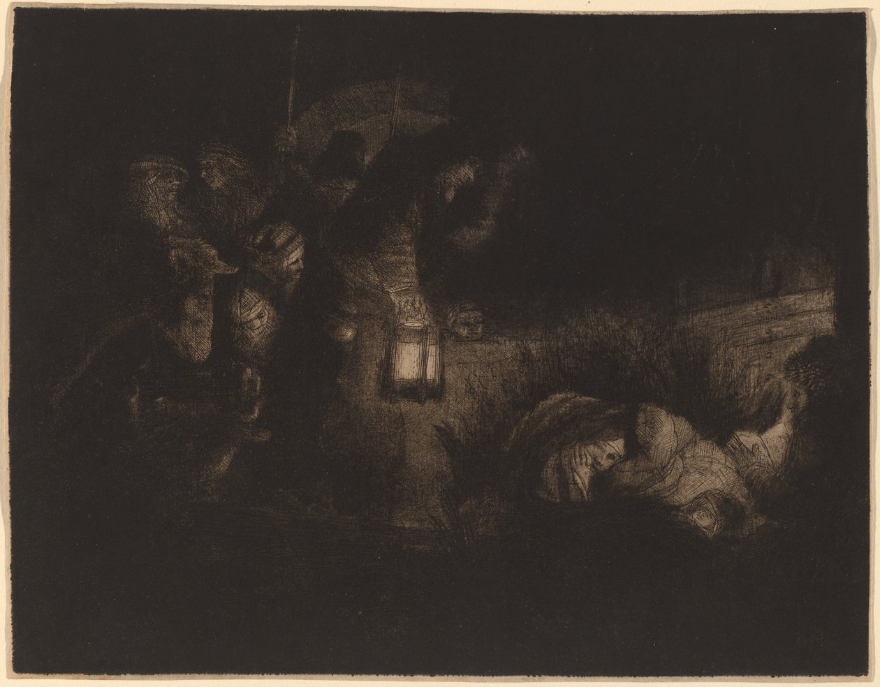 Klanění pastýřů: Noční kousek od Rembrandt van Rijn
