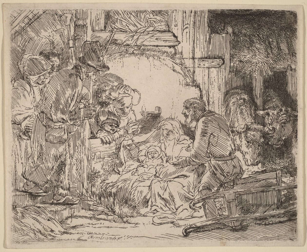 Klanění pastýřů: s lampou od Rembrandt van Rijn