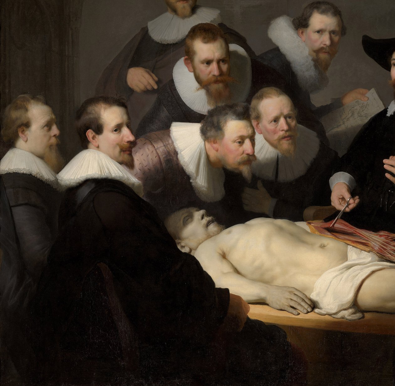 The Anatomy Lesson of Dr. Nicolaes Tulp, 1632 (detail of 7543) od Rembrandt van Rijn